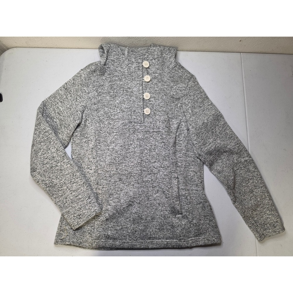 Columbia Womens Grey Marled Button Up Hoodie Fleece Lined Sweater Jacket Size L